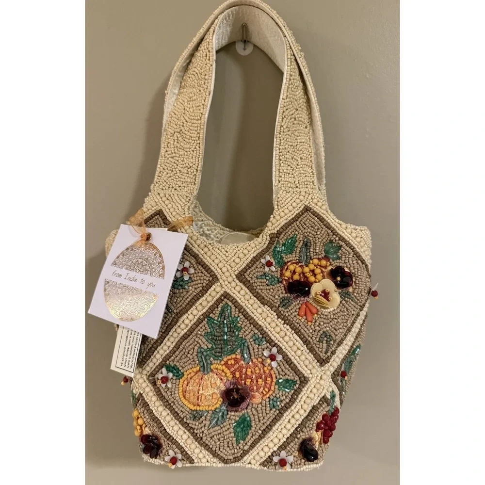 Handmade In India Beaded Fall Pumpkin Should Tote Style Bag Viral New